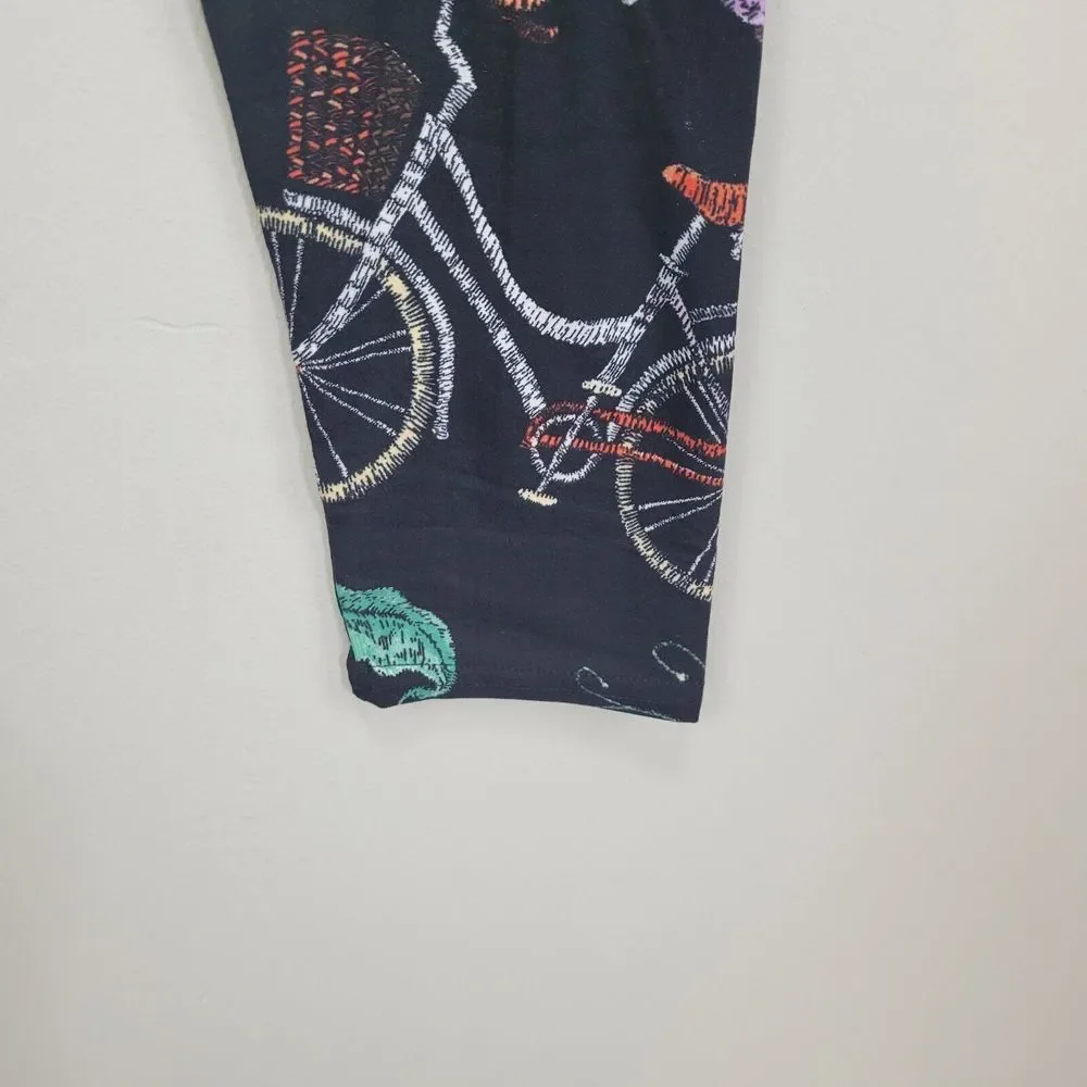 Bicycle And Floral Print Polyester Spandex Ankle Leggings One Size Fits‎ All_3